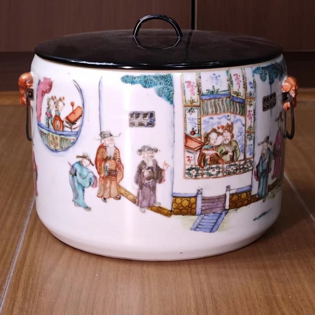 426 清 同治 粉彩人物双耳盖罐-407