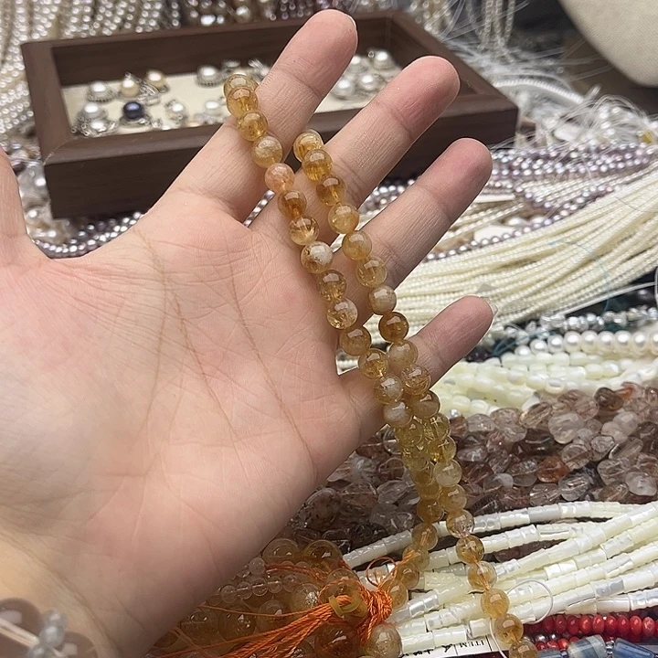 玛瑙/玉髓未镶嵌珠宝半成品一条6mm左右黄塔晶