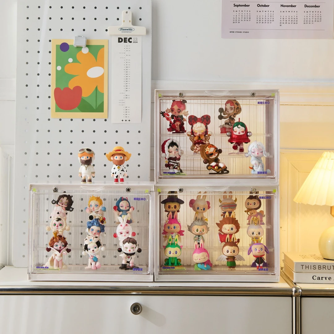 RMAX磁吸开门盲盒收纳盒防尘盒适用泡泡玛特透明亚克力手办展示盒