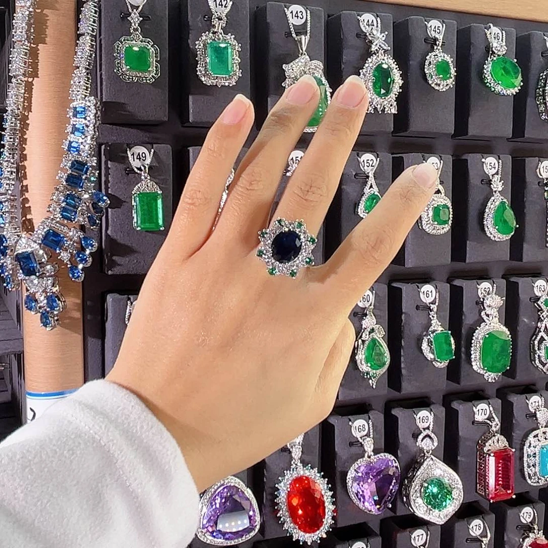 戒指蓝宝石银S925镶嵌