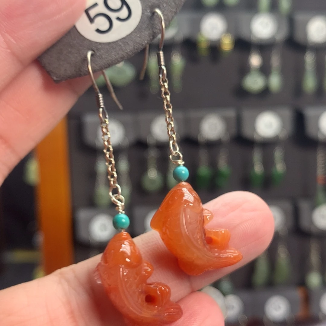 南红玛瑙银S925镶嵌耳饰春**杨59