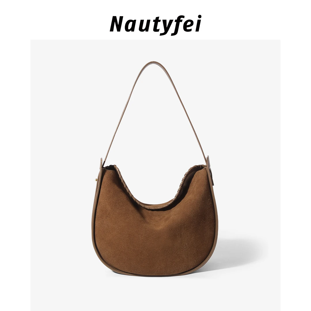 Nautyfei2025秋冬新款小众设计百搭磨砂牛皮月牙马鞍包单肩斜挎包