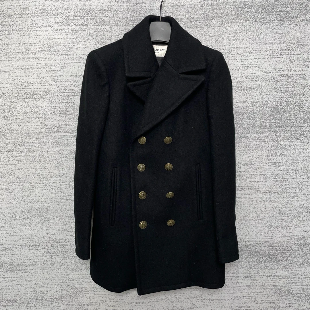 99新 YSL/圣罗兰 C300599/黑色翻领大衣/尺码34