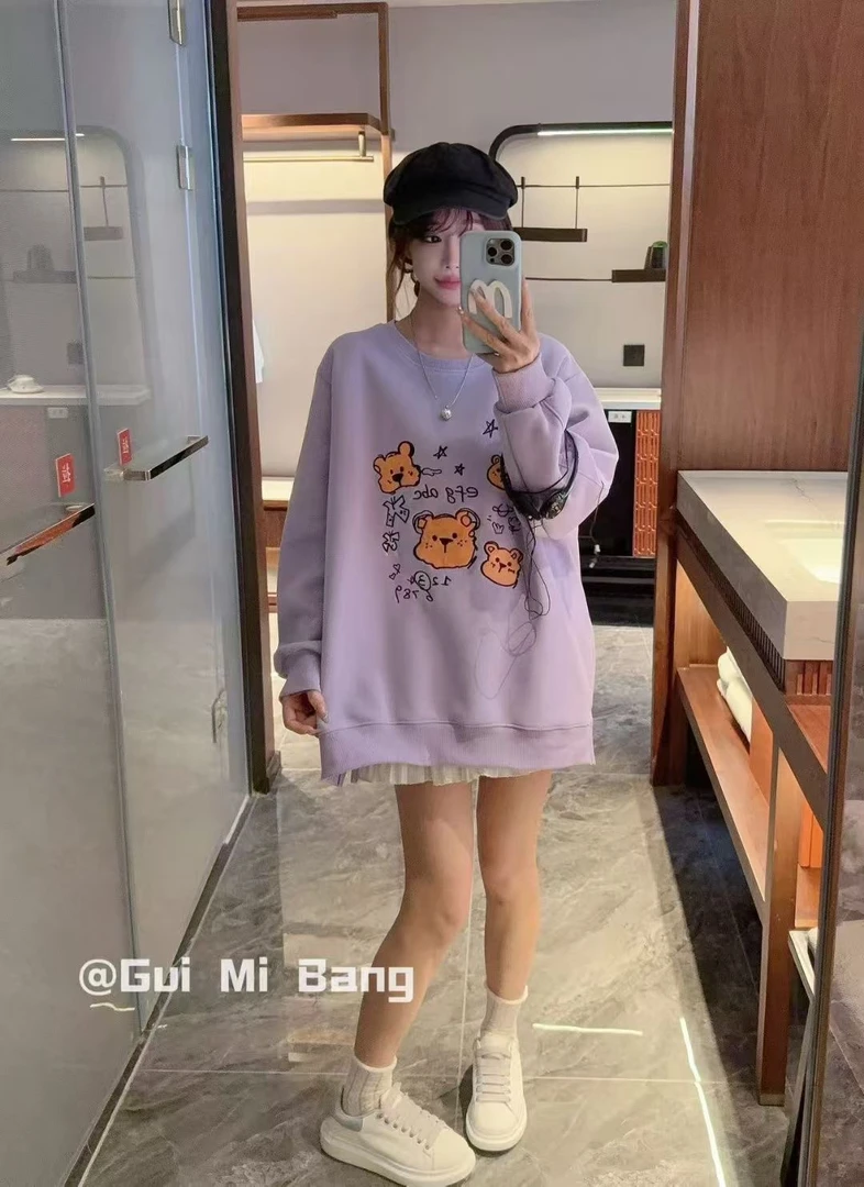 春季不加绒大码新款时尚气质百搭休闲可爱设计感长袖卫衣（27）