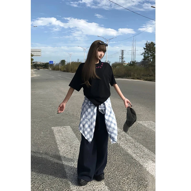 中式国潮纯棉短袖T恤男女同款蝴蝶印花宽松休闲夏季情侣半袖圆领T