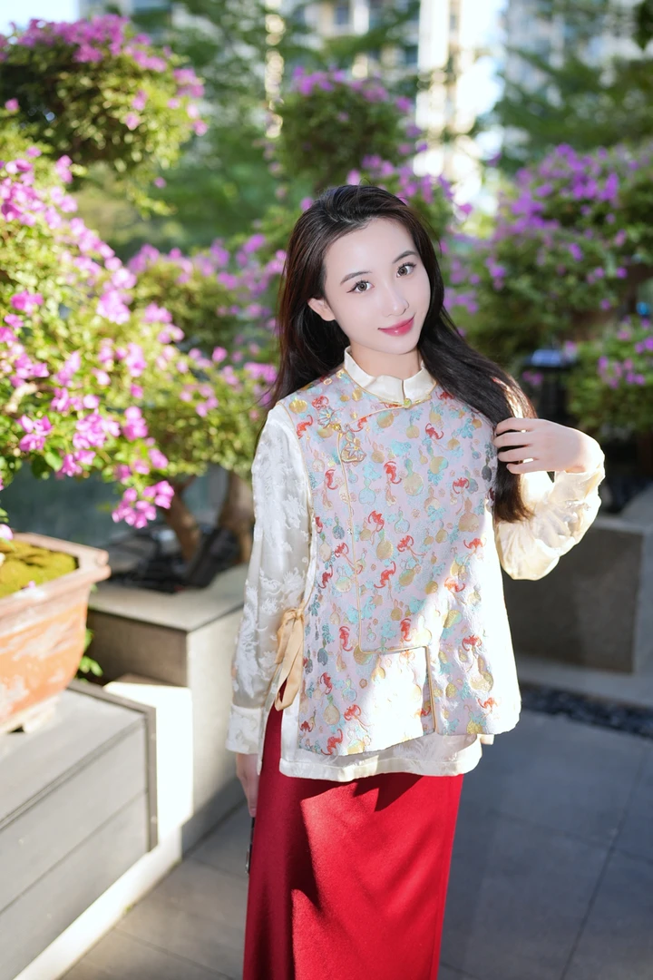 蓝大【颜鸢】桑蚕丝新中式马甲6808