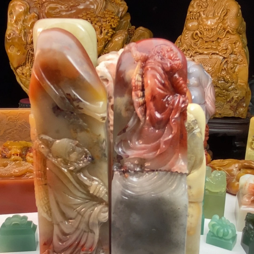 风***3印石寿山石两件达摩渡江