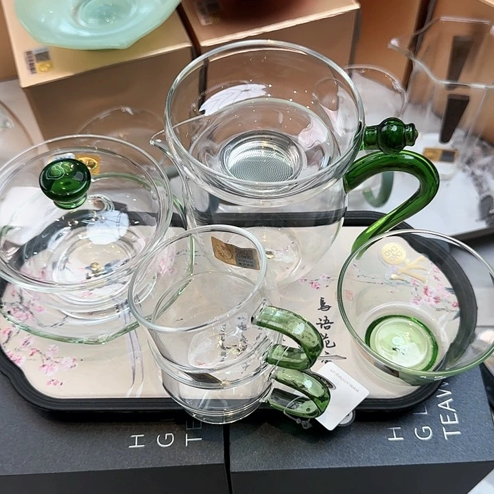 禾器湖绿色沁莲盖碗加怡然加对杯2对！加达杯主人杯加奉珠不锈钢