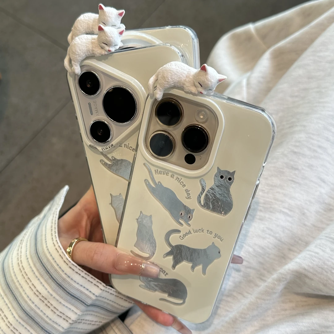 欧克里里镂空慵懒睡觉小猫适用苹果16漩涡手机壳华为vivo小米oppo