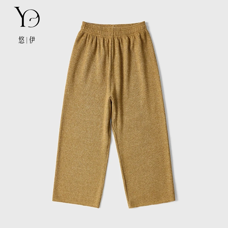 You Yi 秋冬羊毛混纺全松紧高腰显瘦时尚直筒休闲裤子 K53044