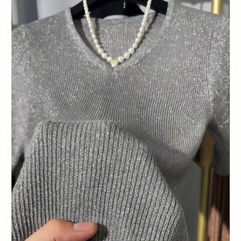 V领休闲针织衫女士2025夏季时尚宽松显瘦洋气减龄高级感短袖上衣