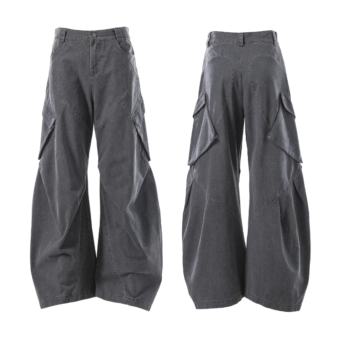 LX-NIVU纯棉工装裤男新款秋季直筒高腰宽松复古水洗休闲裤