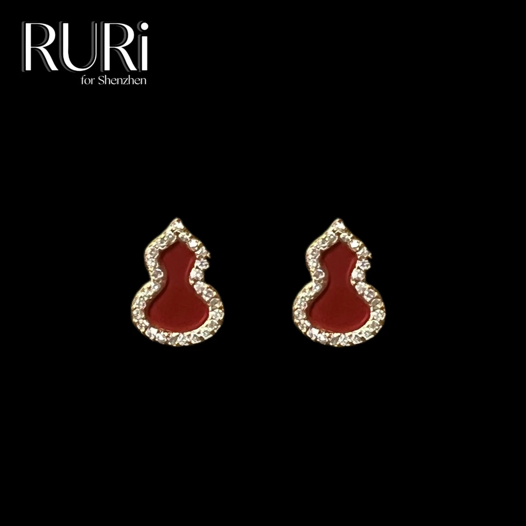 铜合金合成锆石耳饰 简约轻奢时尚红色葫芦耳钉A2821