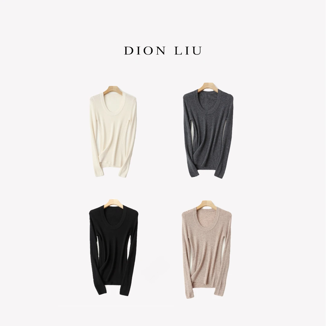 DION LIU｜【纸片人大U领】100澳洲美丽诺超细羊毛打底衫