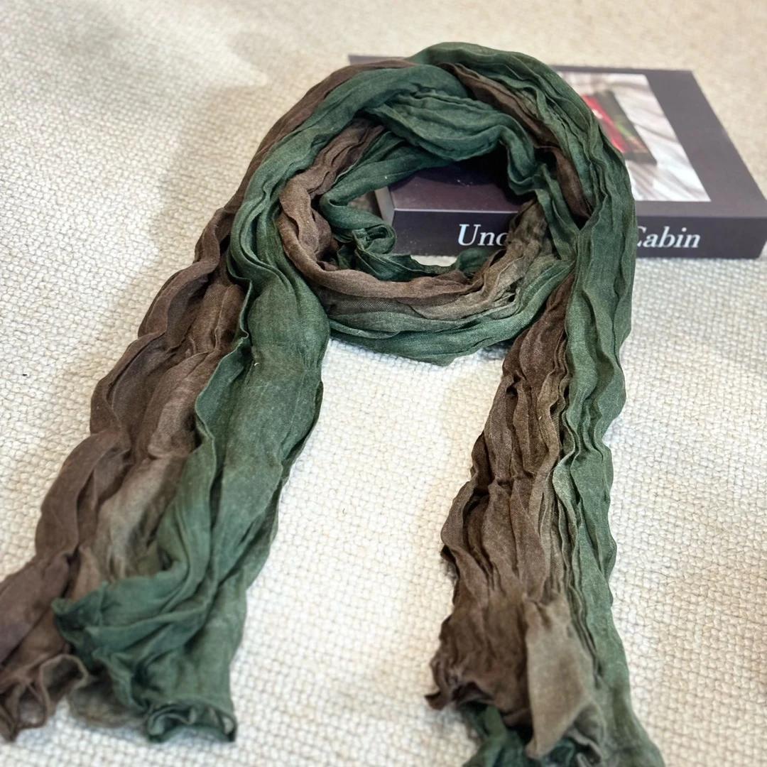 忆绵出品新款春秋轻薄褶皱双色文艺四季田园休闲围巾