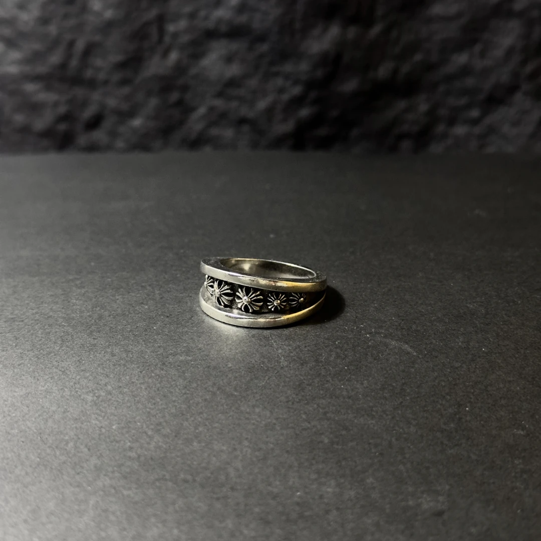 925银戒指 TANDl925银不规则十字花戒指指环银色复古vintage