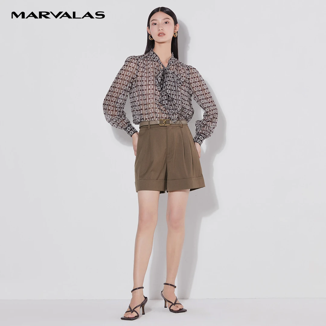 【九月专属】洋气时尚设计感飘带长袖印花小众薄款衬衣M331828