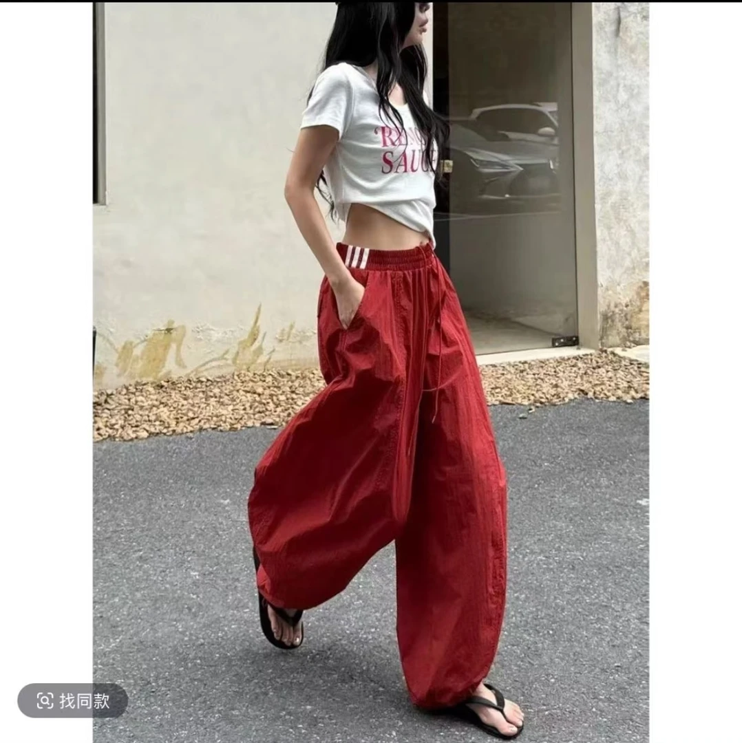美式新款多巴胺休闲工装裤女夏季高腰垂感宽松显瘦直筒百搭阔腿裤