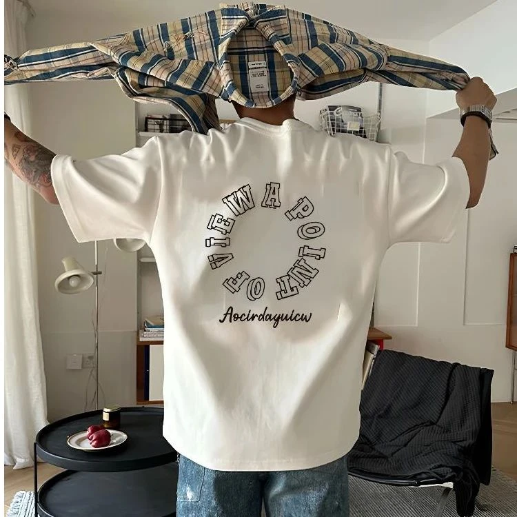 美式高街设计感字母印花潮牌重磅短袖男休闲宽松圆领t恤夏季