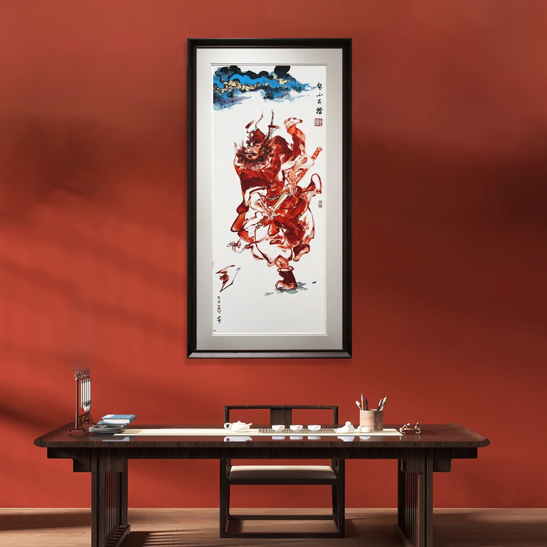 《势不可挡》百川钟馗120*60厘米朱砂手绘茶室客厅玄关挂画