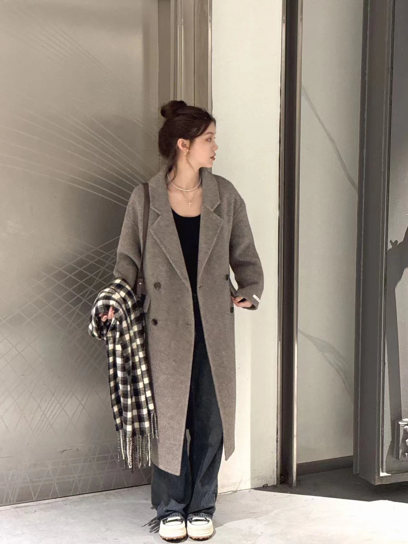 「霖依」大衣毛呢宽松宽松双面呢韩版秋冬冬季时尚气质加厚8811