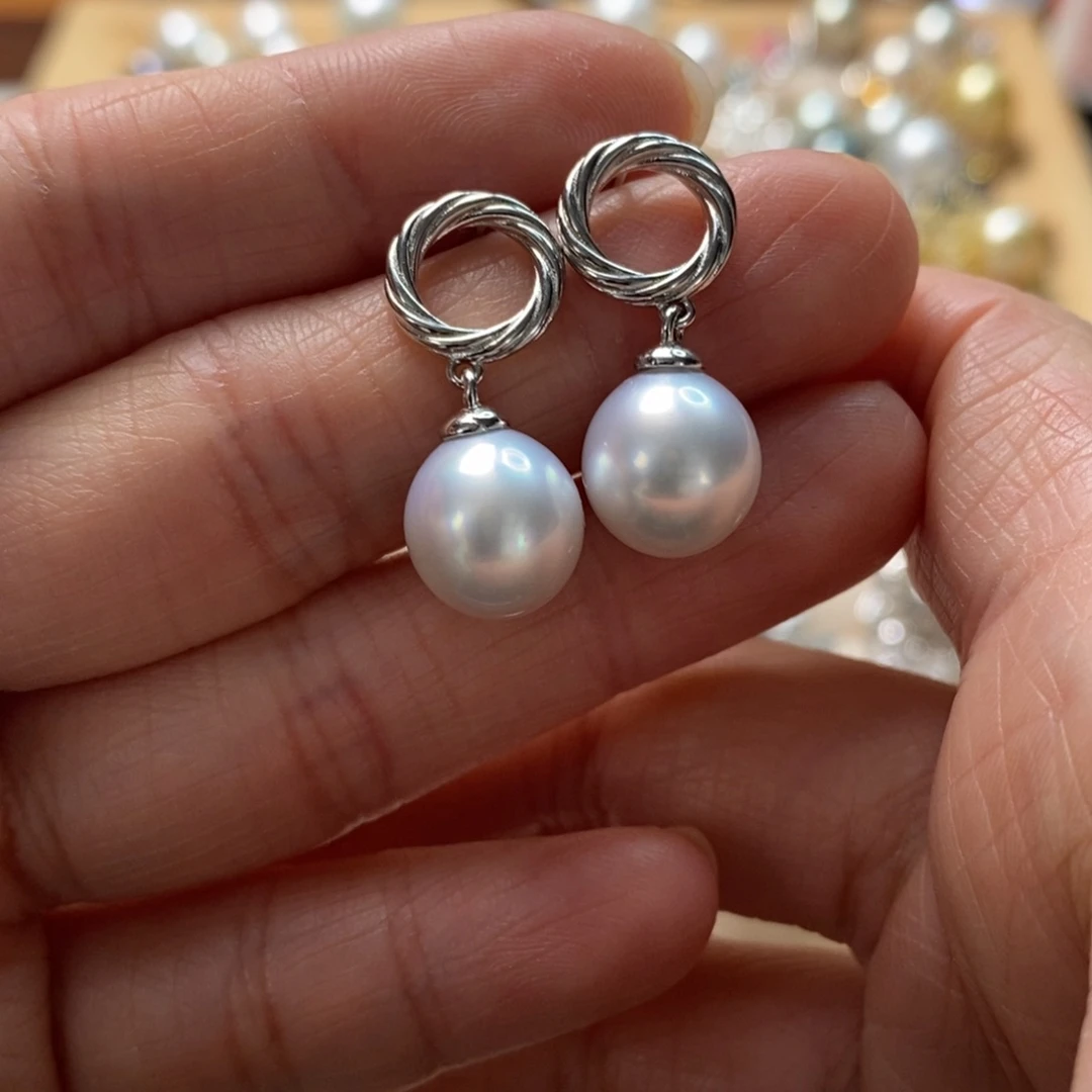 海水珍珠耳饰银S925镶嵌
