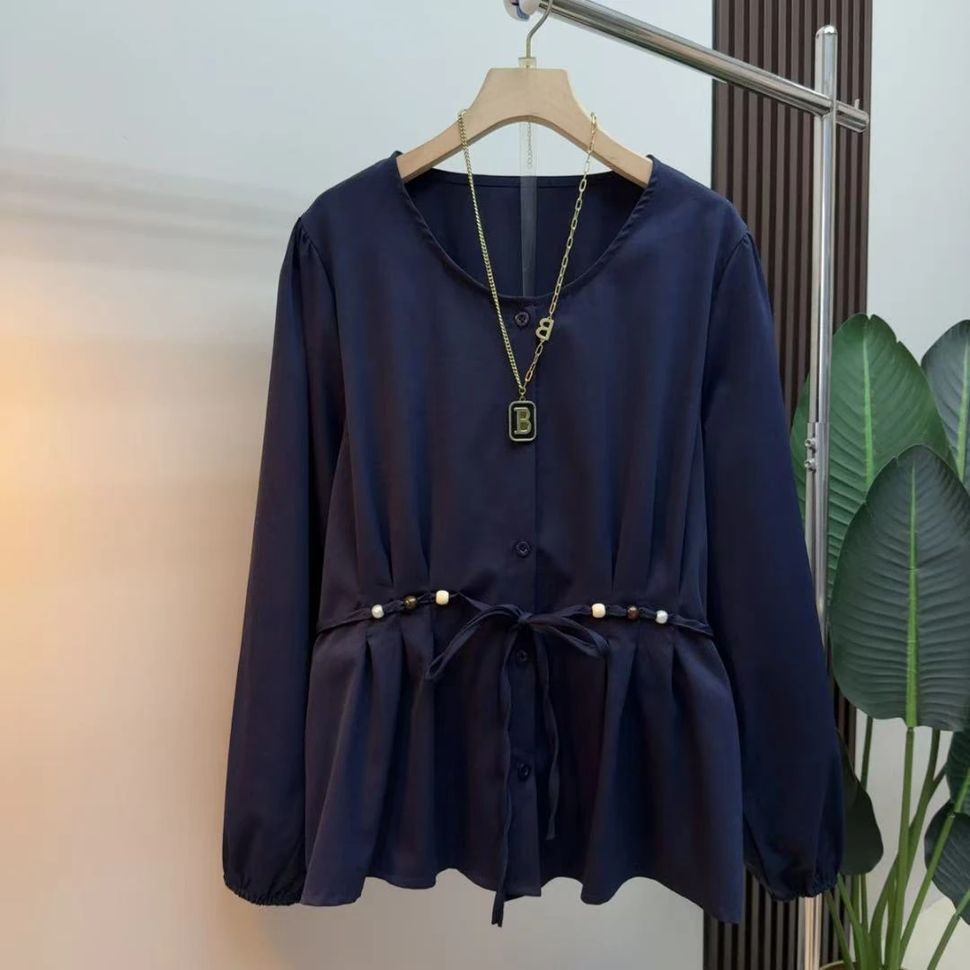 胖mm欧货时尚气质显瘦遮肉减龄早秋长袖0770宽松轻奢法式女人衫