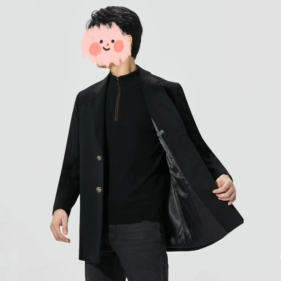 【滟子】男士商务休闲百搭气质经典平驳领大衣外套/8655