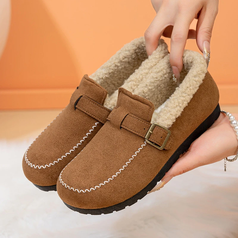 2025冬季新款女士豆豆鞋加绒加厚百搭一脚蹬妈妈鞋保暖时尚棉靴
