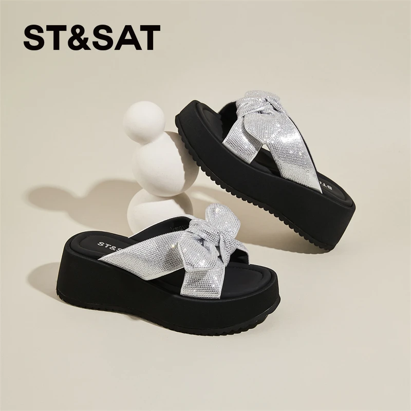 星期六仙仙一字拖女士夏季闪闪蝴蝶结外穿凉拖高级感百搭时尚拖鞋