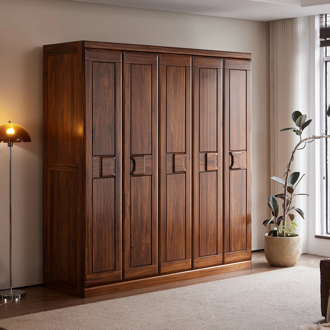 春园鑫盛乌金木全实木衣柜衣橱四五平开衣柜厚重简约现代中式家具