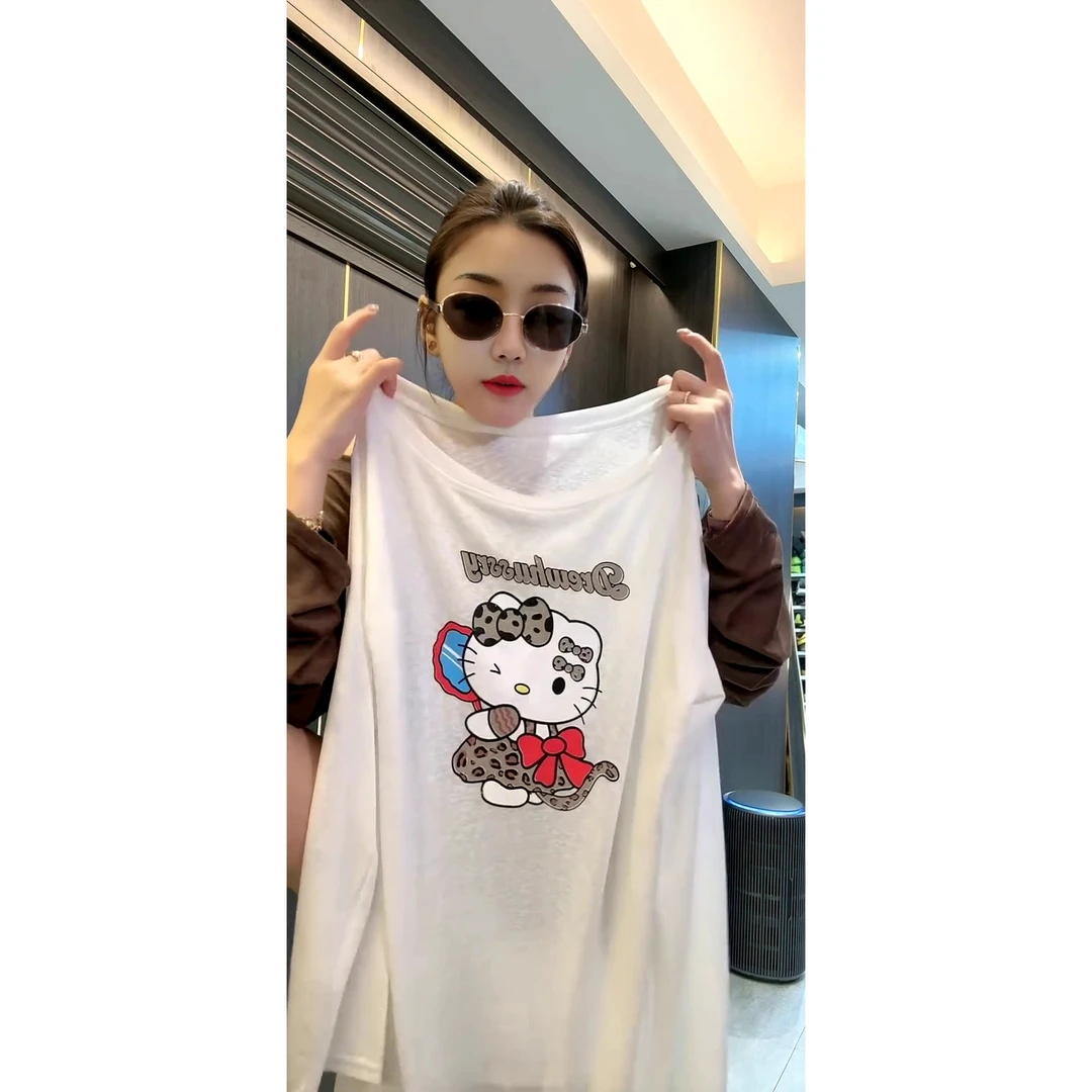 长袖卡通猫韩版防晒印花T恤休闲百搭时尚上衣