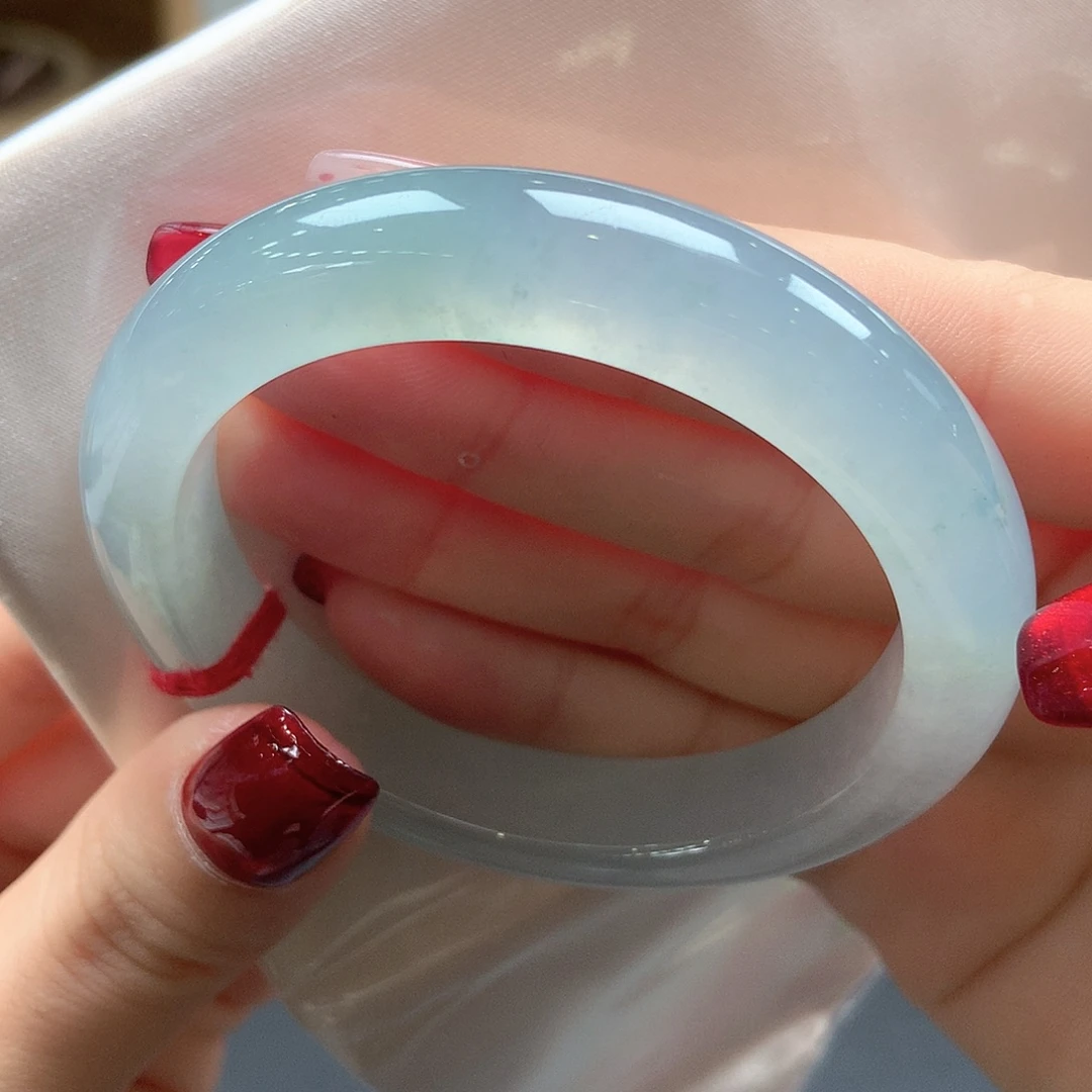 翡翠未镶嵌手镯冰透果冻蓝4号