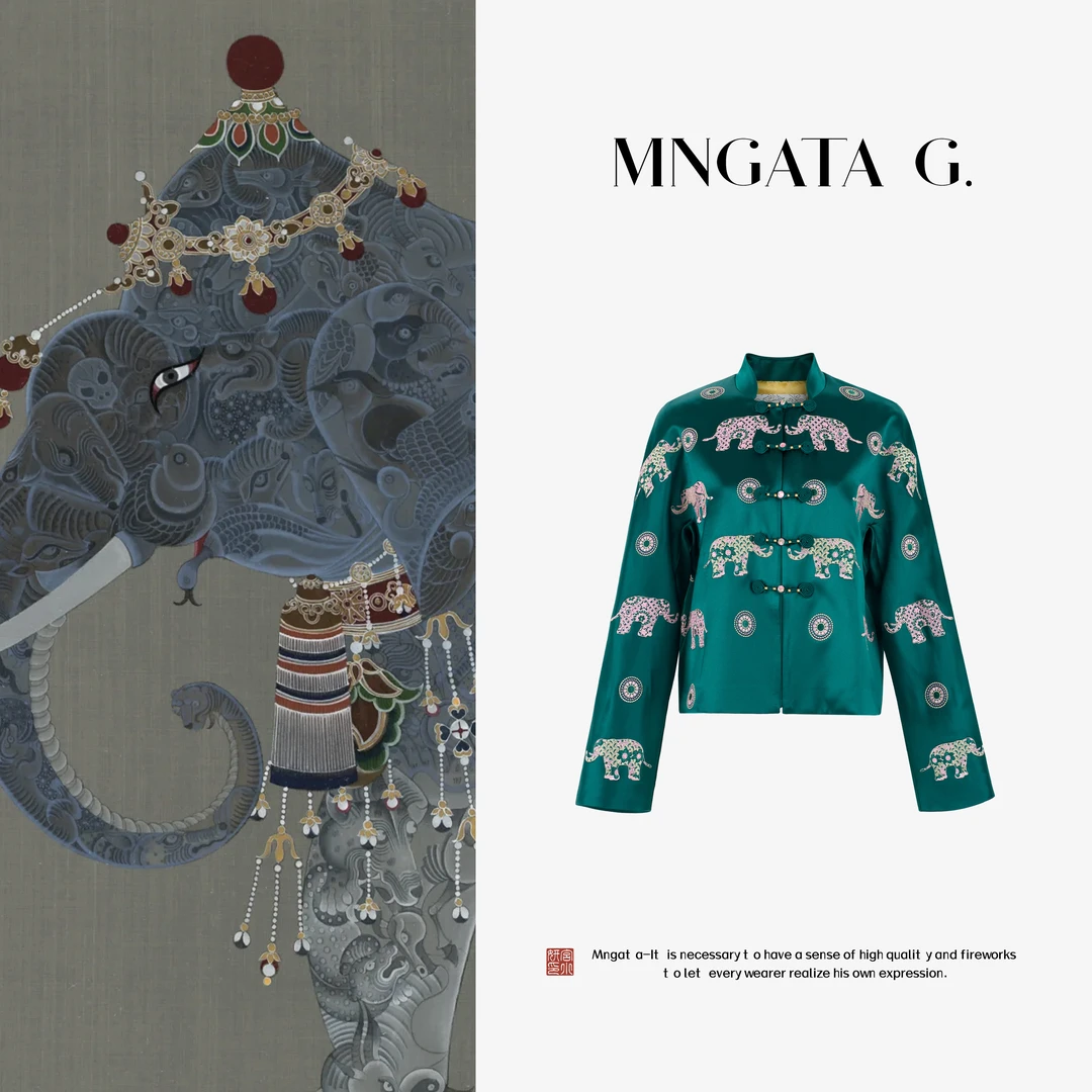 MNGATA G.宫小妍【中式·绿粉象】醋酸早秋新中式国风外套5052679