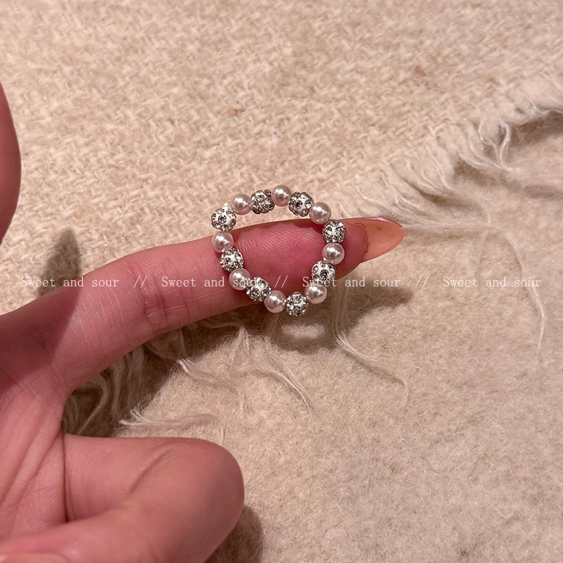 合金仿珍珠戒指 小众百搭设计感弹力绳简约冷淡风戒指11326-01