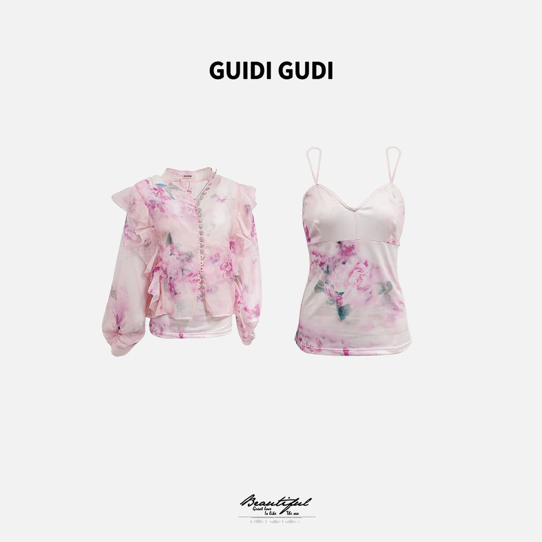 GUIDI GUDI【花罪】加蓝两件套外套+背心套装