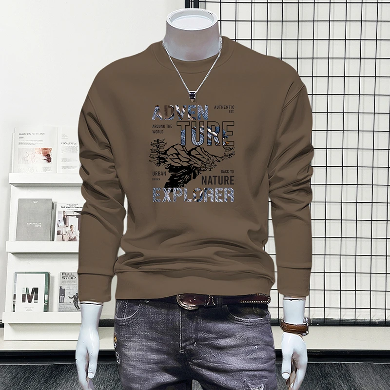 男装修身圆领秋季长袖衫百搭休闲时尚简约卫衣男士上衣打底衫3366