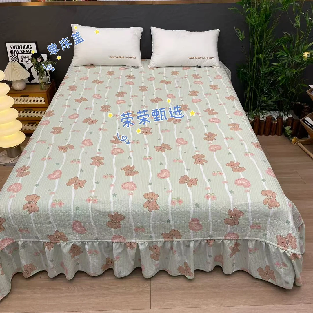 【RR荣荣】夏季新品熊宝贝-绿有氧双层纱床盖250*250夹棉加厚可机洗