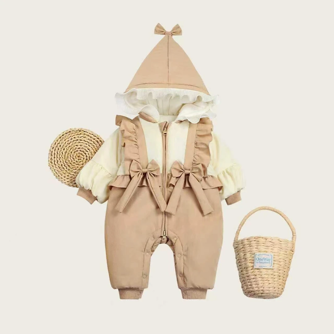 婴儿冬季韩版长爬款秋冬爬服哈衣女宝小公主加绒加厚款连体衣新款