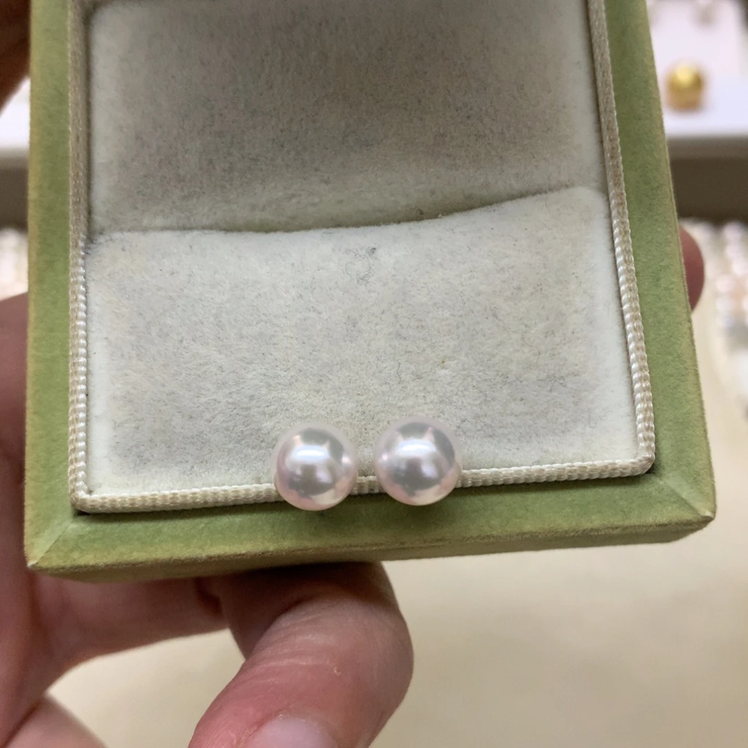 18K金镶嵌耳饰海水珍珠7-7.5akoya素钉