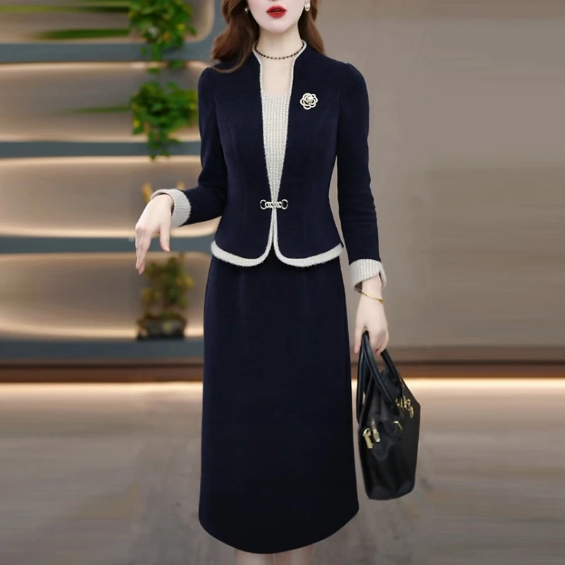 雪花绒轻奢气质打底裙2025冬季新款氛围感假两件加厚内搭连衣裙子