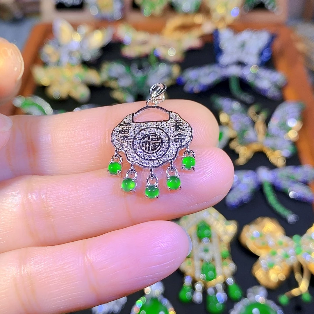 吊坠(不含链)银S925镶嵌翡翠