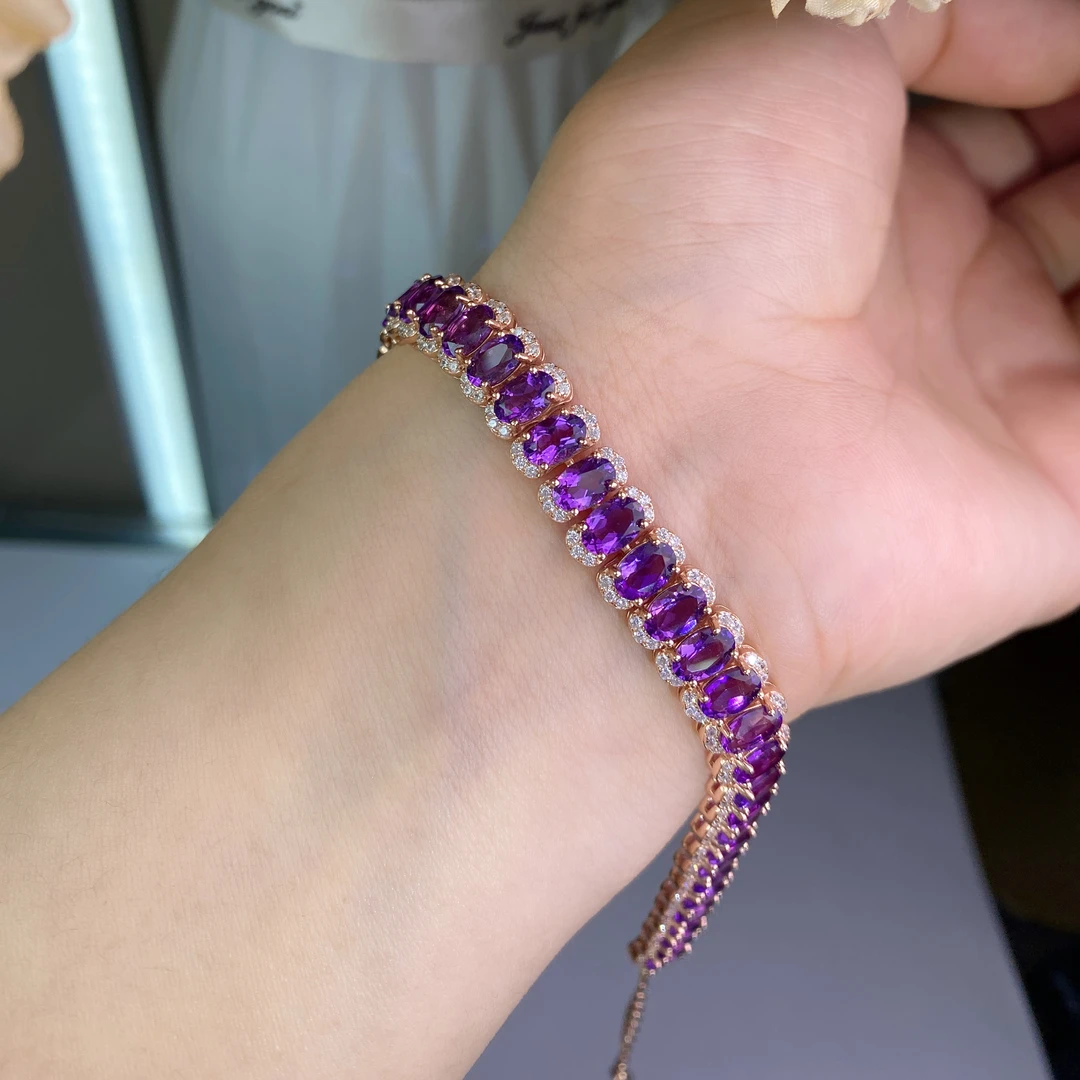 天然紫水晶S925银镶嵌手链