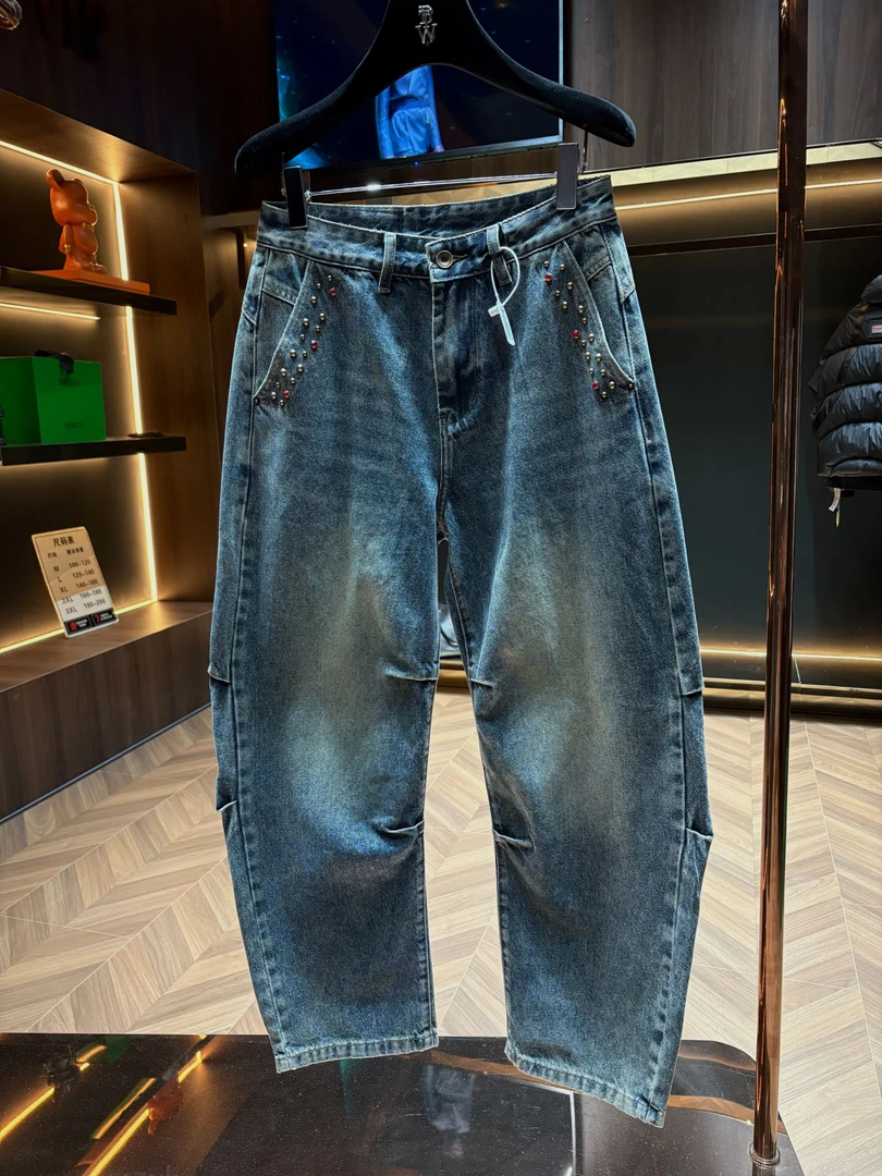 【灼灼专属】25年秋冬款轻奢潮牌重工定制阔腿裤男装牛仔裤88007