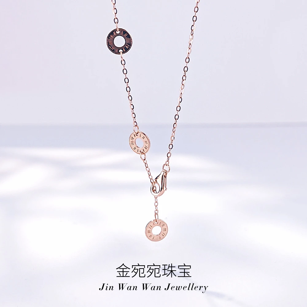 【精工版】18K玫瑰金色闪O链三饼链48cm 百搭气质可调节