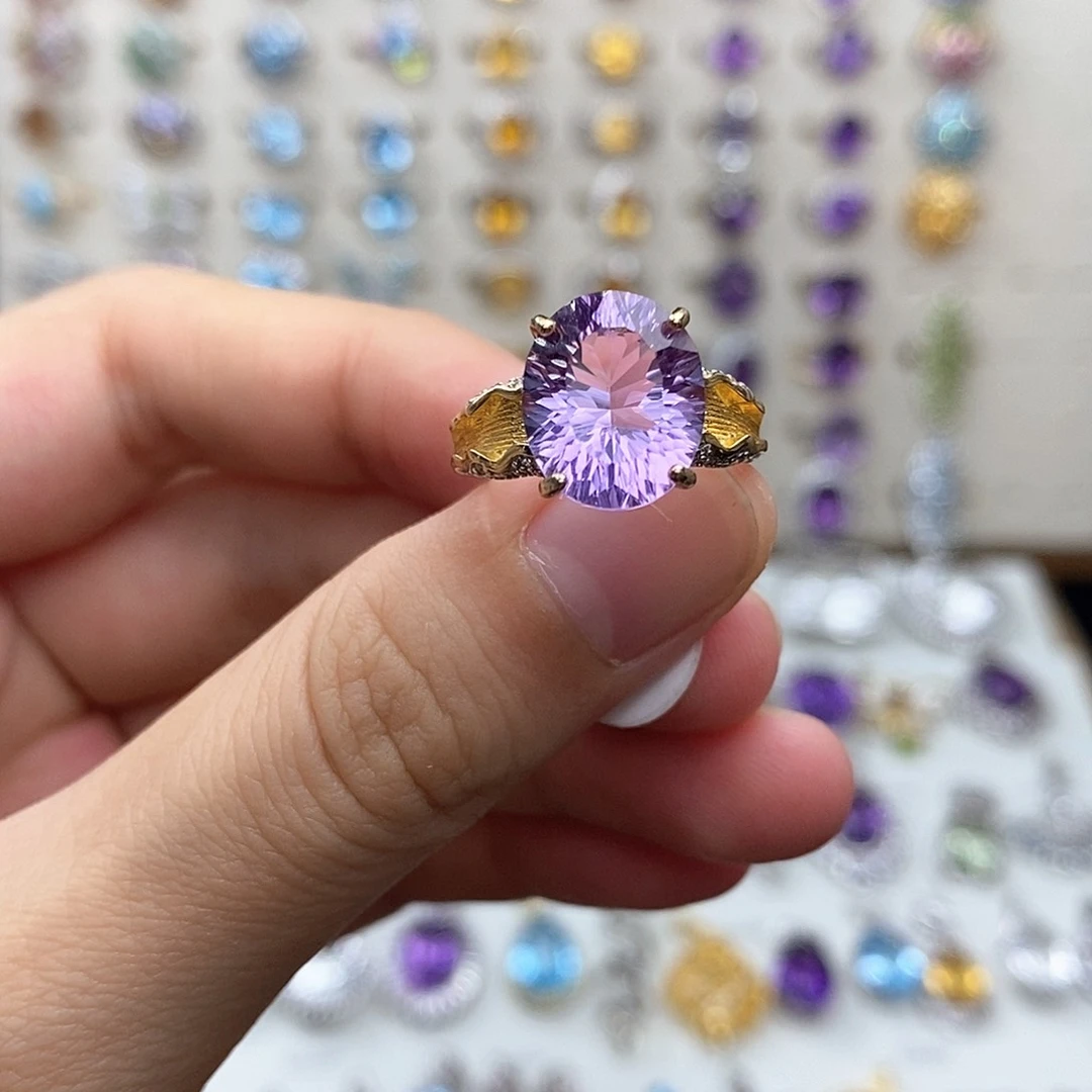 银S925镶嵌戒指水晶紫玉晶（一物一证）