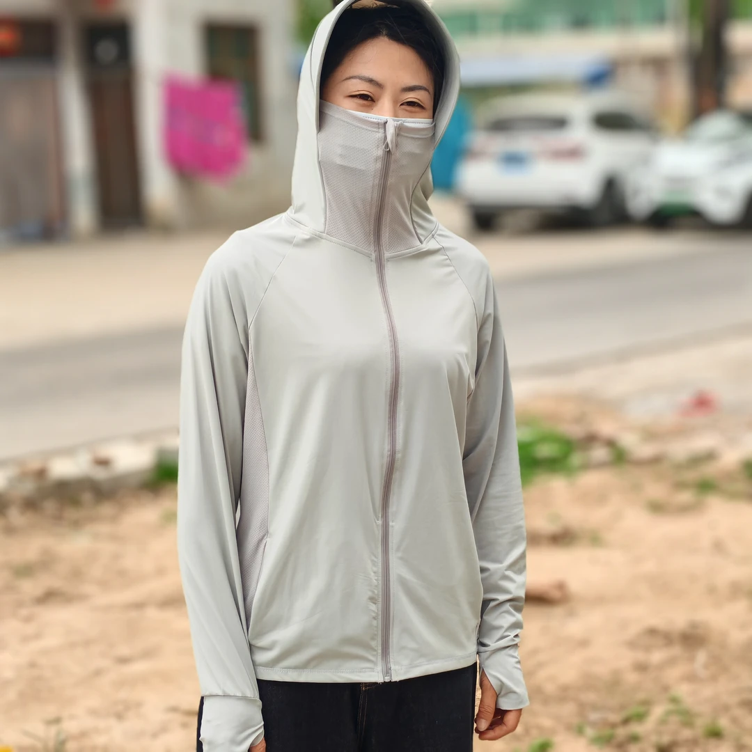 夏季薄款防晒衣 冰感 连帽透气运动外套户外锦纶氨纶遮脸罩防晒衣