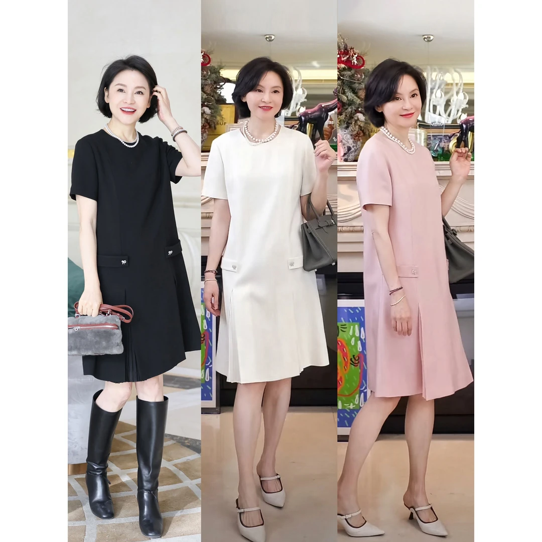 我是摩羯 星耀轻礼服  醋酸手工蝴蝶结香风圆领短袖连衣裙