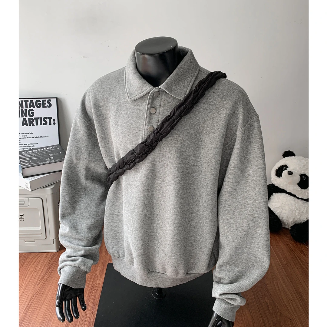 翻领灰色卫衣2025新款春秋季宽松百搭休闲POLO衫套头上衣简约长袖