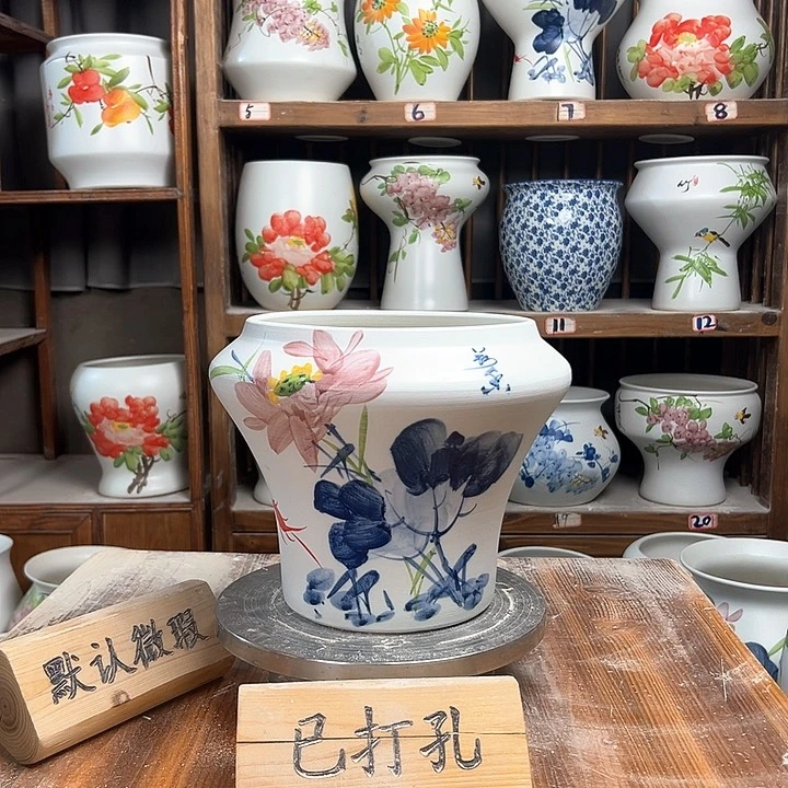 摆件高20口18.5青花荷花新款新款陶瓷